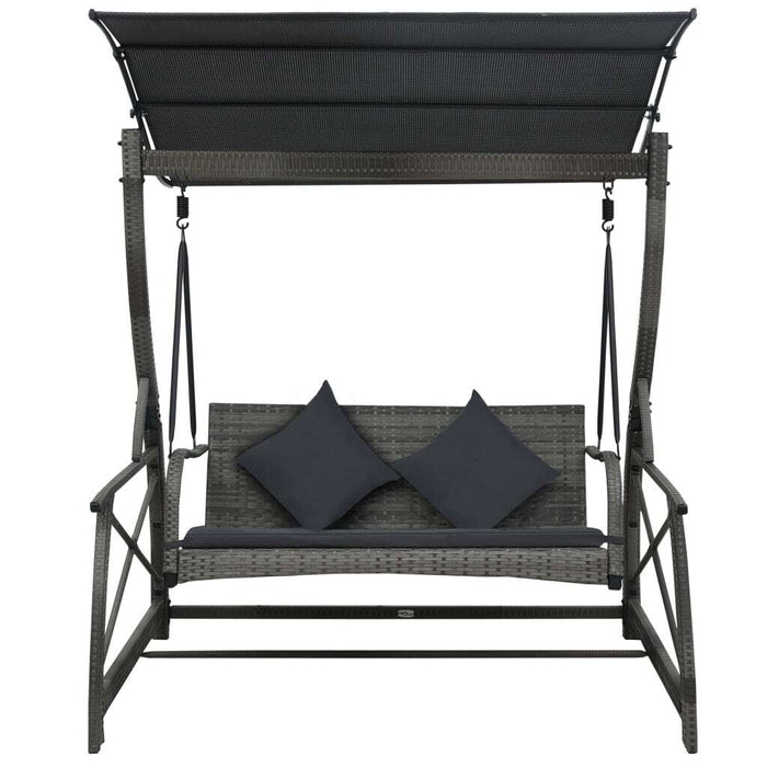 3-seater Garden Swing Bench with Canopy Poly Rattan Grey