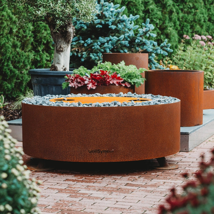 GrillSymbol Corten Steel Fire Pit Luna with Lid