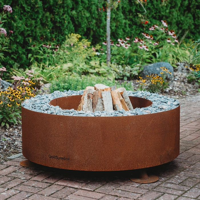 GrillSymbol Corten Steel Fire Pit Luna with Lid