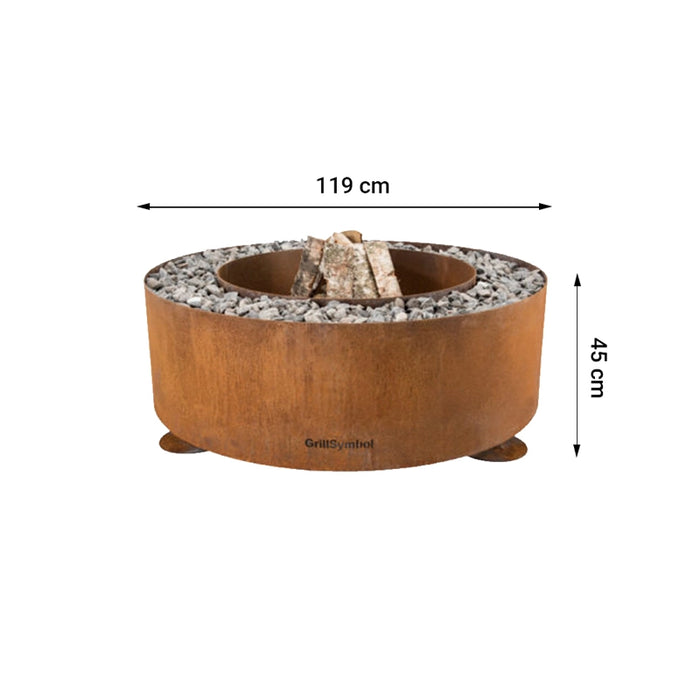 GrillSymbol Corten Steel Fire Pit Luna with Lid